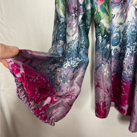 Sundance Samantha Sugarplum Garden Floral Blouse Silk V Neck Pintuck Watercolor - Picture 5 of 11